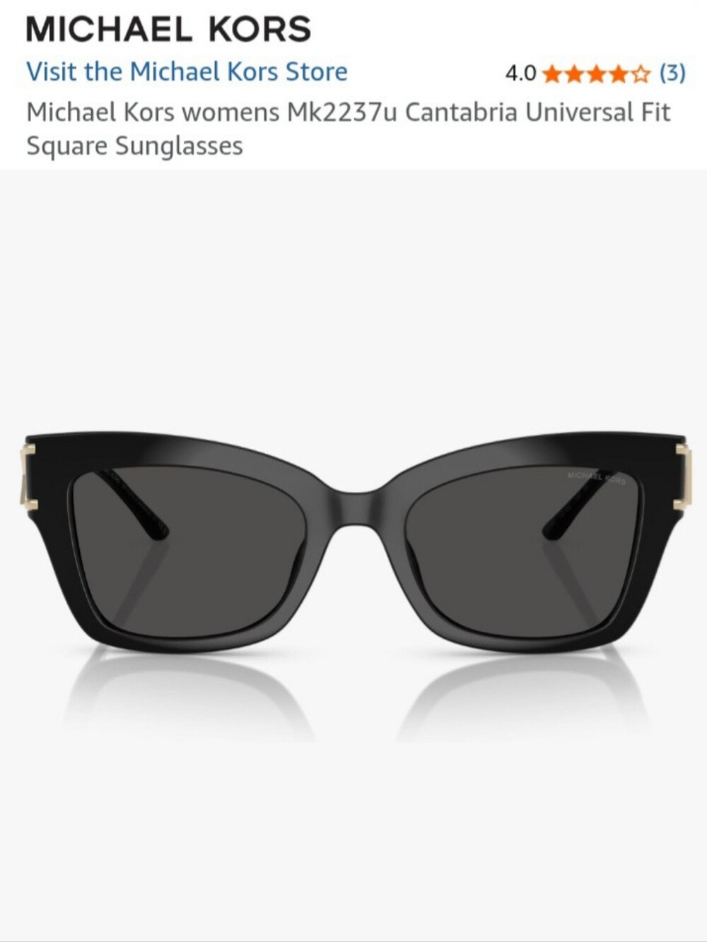 ❤️Michael Kors Black Square Cantabria Sunglasses with Gold Accents❤️